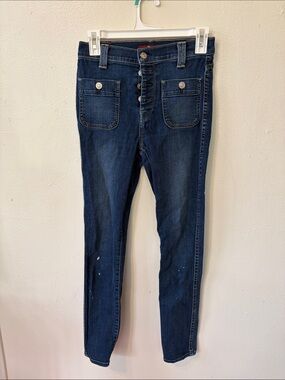 7 For All Mankind Dark Blue Skinny High-Rise Button-Fly Jeans